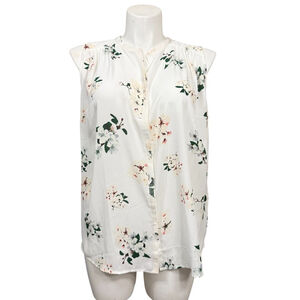 Lucky Brand Floral Sleeveless Blouse White 1X Womens Top NWT